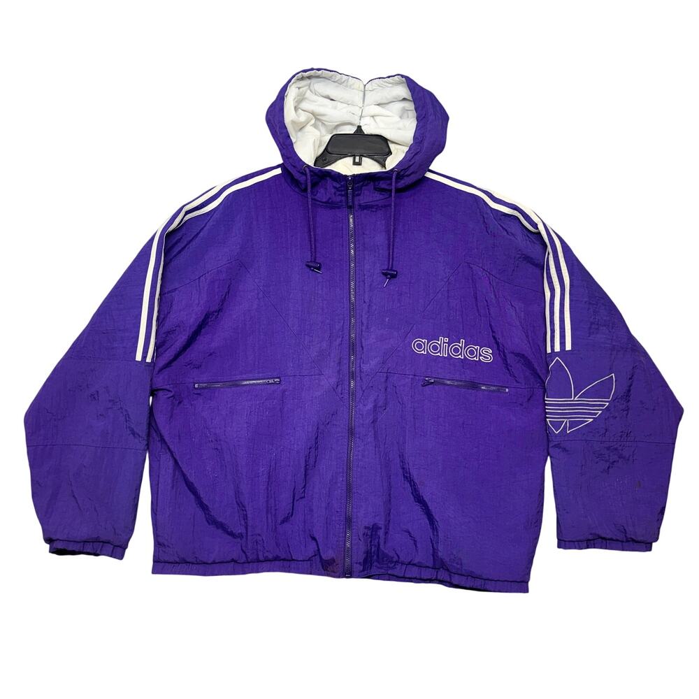 Vintage Adidas Jacket 5XL Mens Purple Windbreaker Trefoil Hooded Full Zip 90s